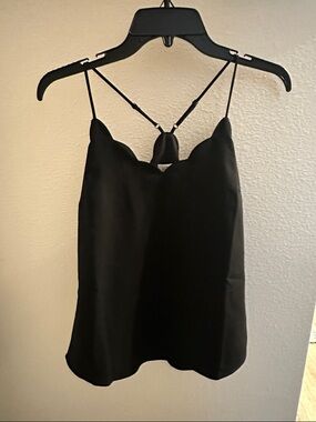 J. Crew Factory Black Scalloped-Edge Camisole with Strappy Back